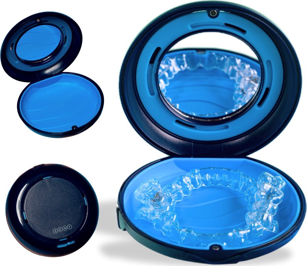 Etui pudełko na nakładki INVISALIGN aparat protezy z lusterkiem blue ZENT