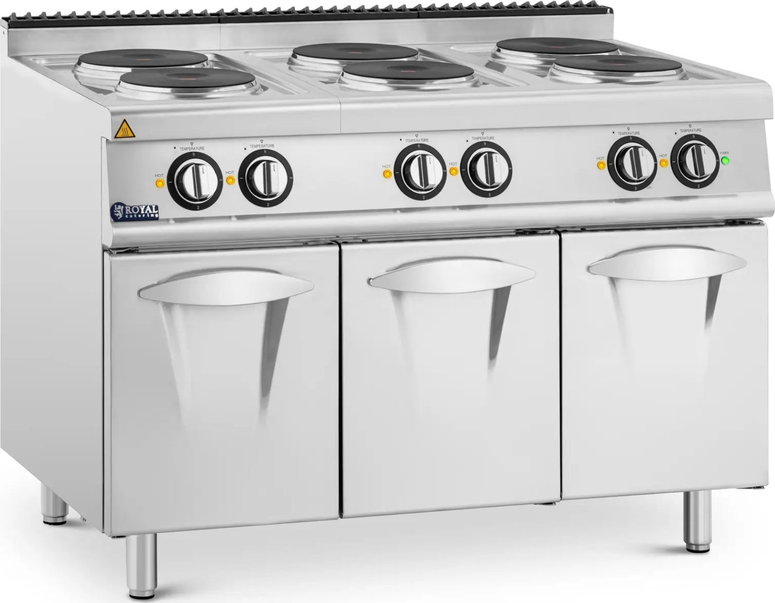 Royal Catering Kuchnia elektryczna wolnostojąca z szafką 6 pól grzewczych 15.6 kW 400 V Kuchnia elektryczna wolnostojąca z szafką 6 pól grzewczych 15.