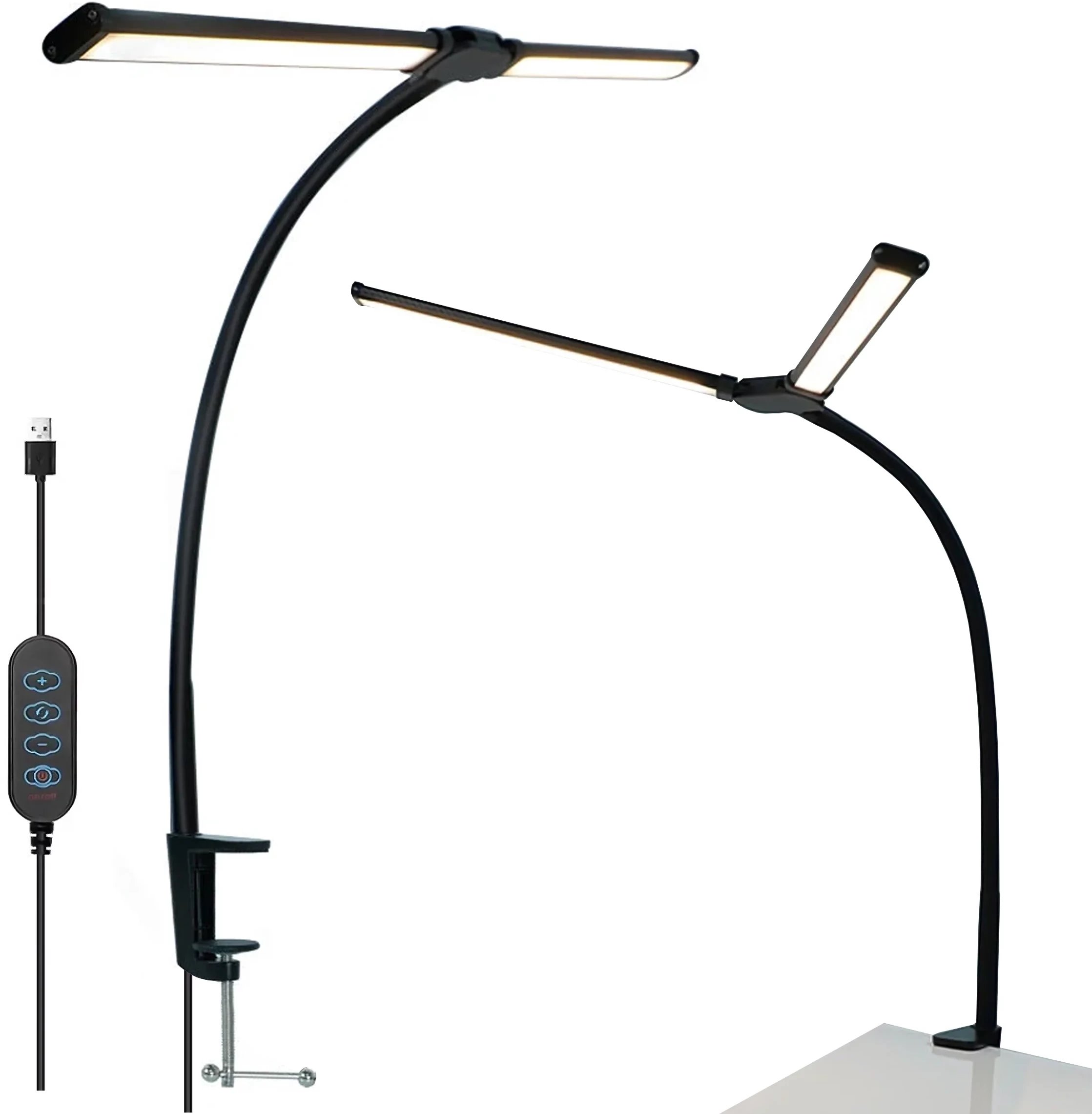 Lampka biurkowa nocna LED Alogy 30 trybów USB podwójne oświetlenie lampa z elastycznym ramieniem do biurka