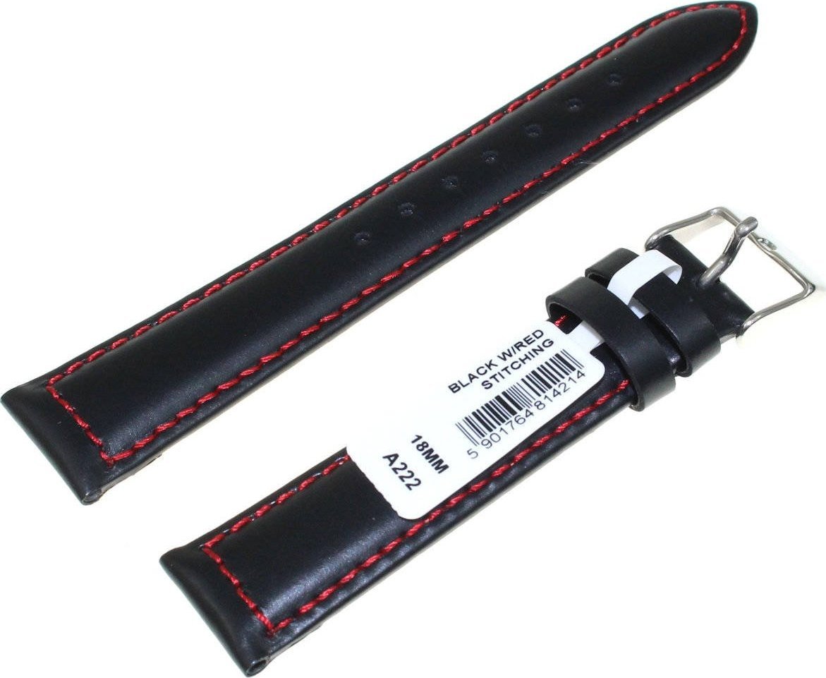Chermond Skórzany pasek do zegarka 18 mm Chermond A222.18 czarny czerwona nitka