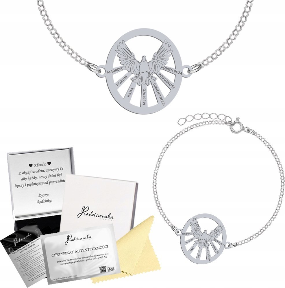 Radziszewska Jewellery Bransoletka Srebrna Duch Święty 925 Bierzmowanie Łańcuszek GRAWER GRATIS