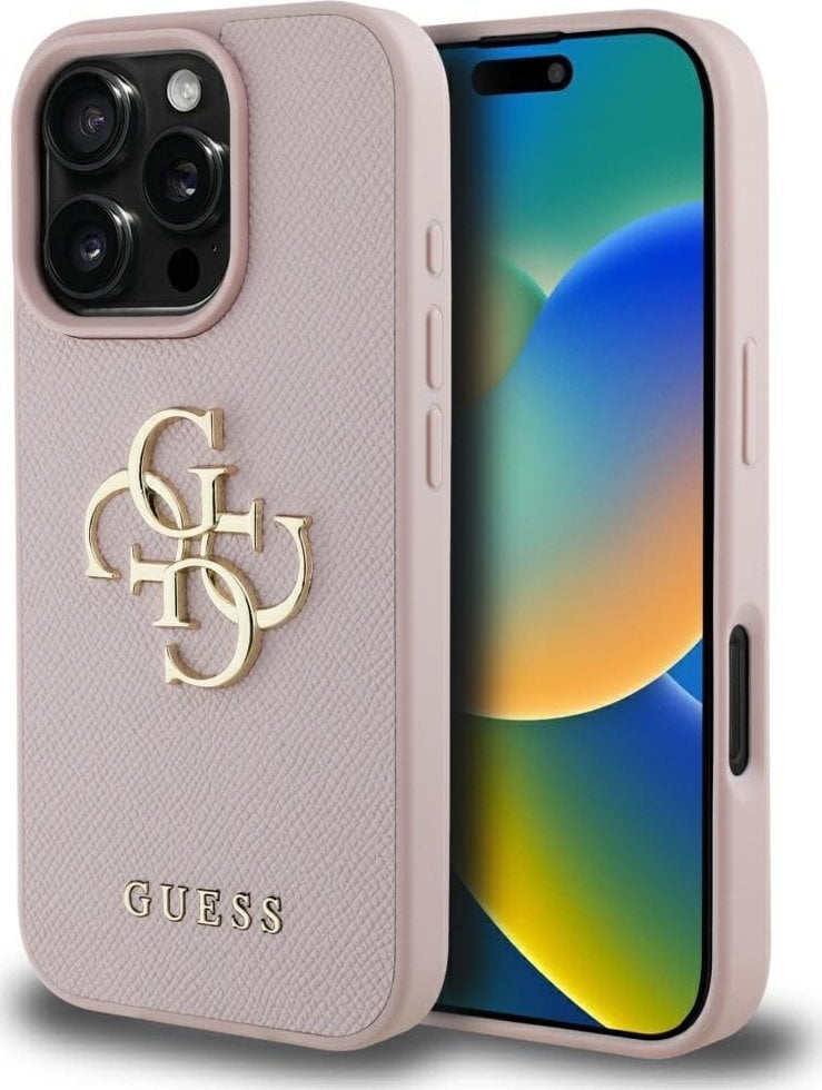 Guess Grained Big 4G Logo Small Classic Logo case for iPhone 16 Pro Max pink