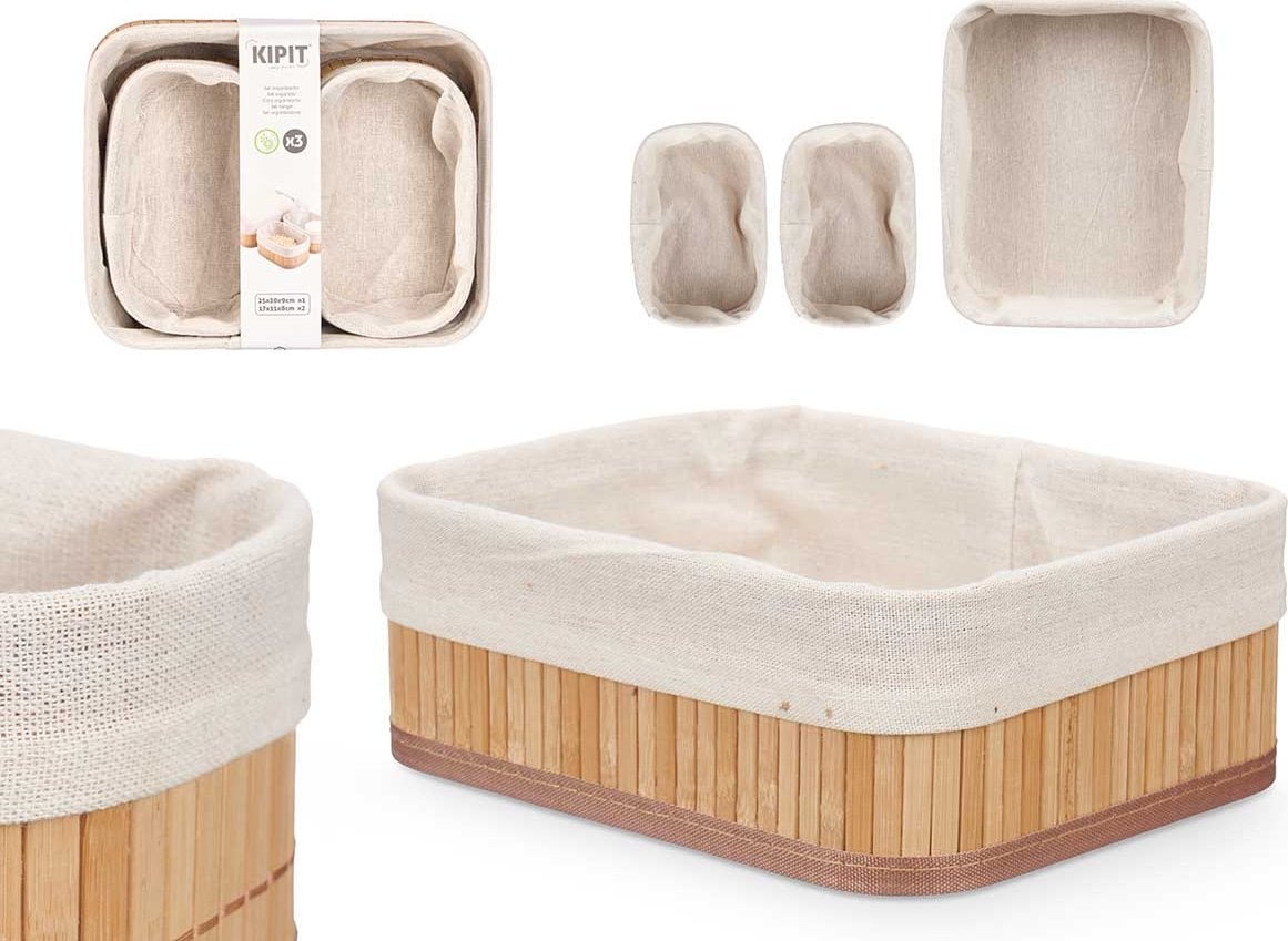 Kipit Koszyki do łazienki bambusowe VIVID, 3 sztuki