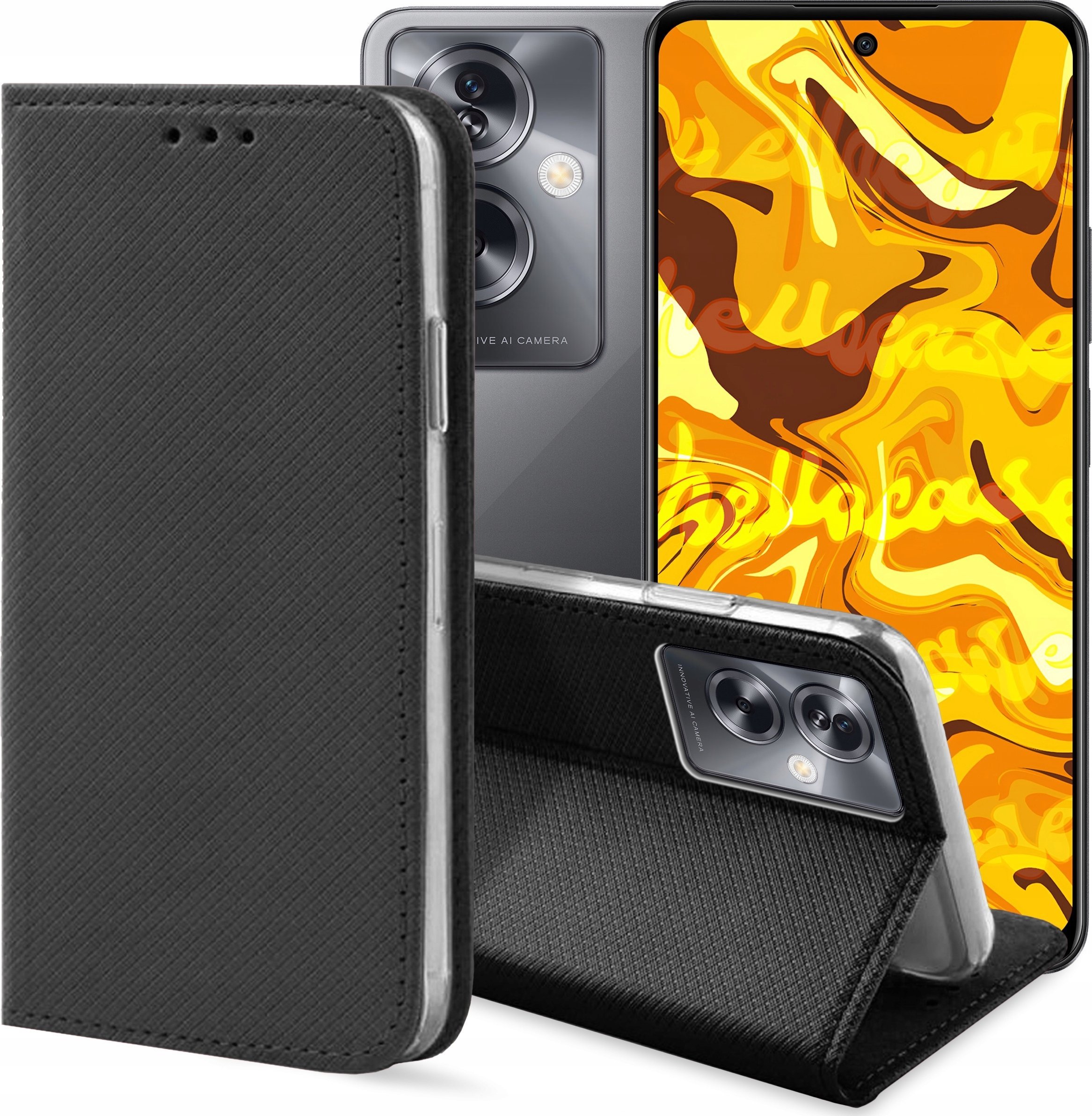Hello Case ETUI Z KLAPKĄ DO OPPO A79 5G CZARNE ZAMYKANE MAGNETYCZNE KABURA FUTERAŁ
