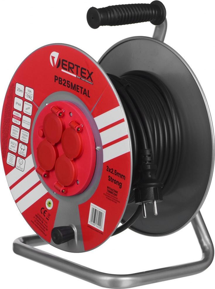 Vertex Przedłużacz elektryczny bębnowy 25M 3x2,5mm PB25METAL czarny