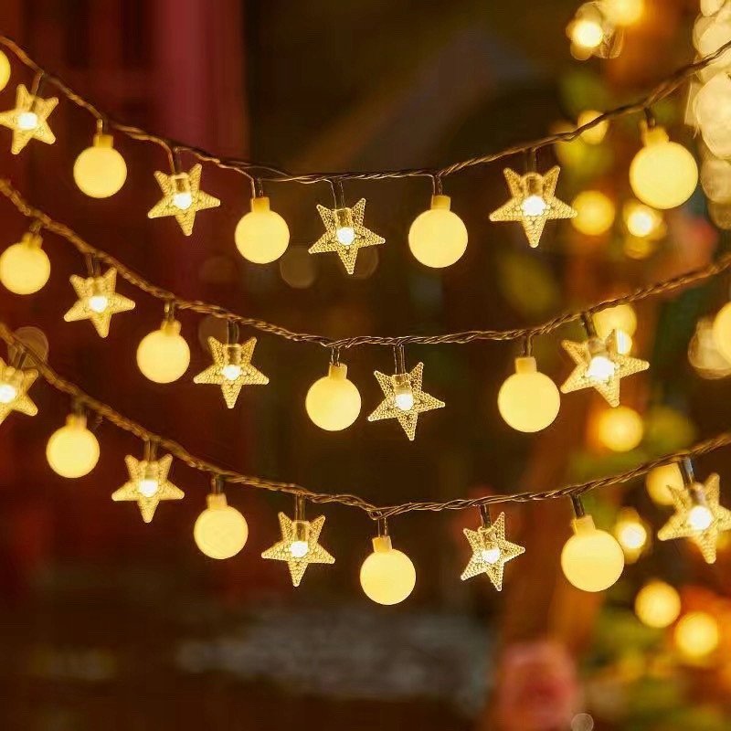 Girlanda 3m (20 lampek LED) USB Gwiazdki + Kulki, CIEPŁY BIAŁY