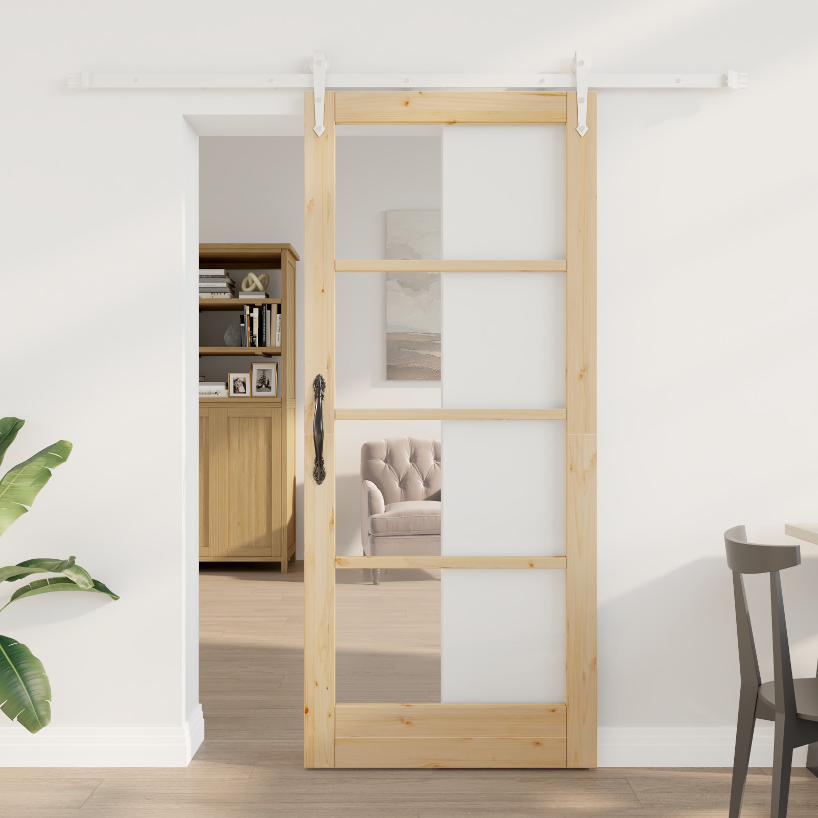 Zestaw drzwi przesuwnych vidaXL z akcesoriami 78x202 cm lite drewno sosnowe, Drzwi wewnętrzne vidaXL z przeszkleniem 'ORKDAL'78x202x4 cm lite drewno s