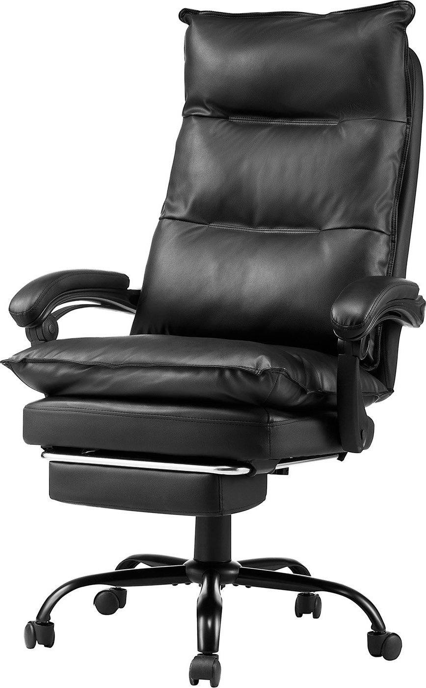 Krzesło biurowe z wysokim oparciem podnóżkiem i poduszką lędźwiową