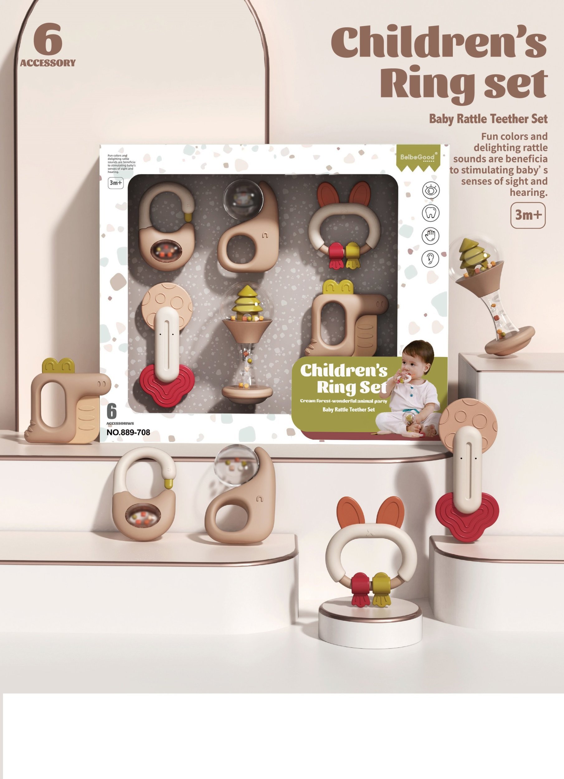 6PCS BABY RATTLE TEETHER SET