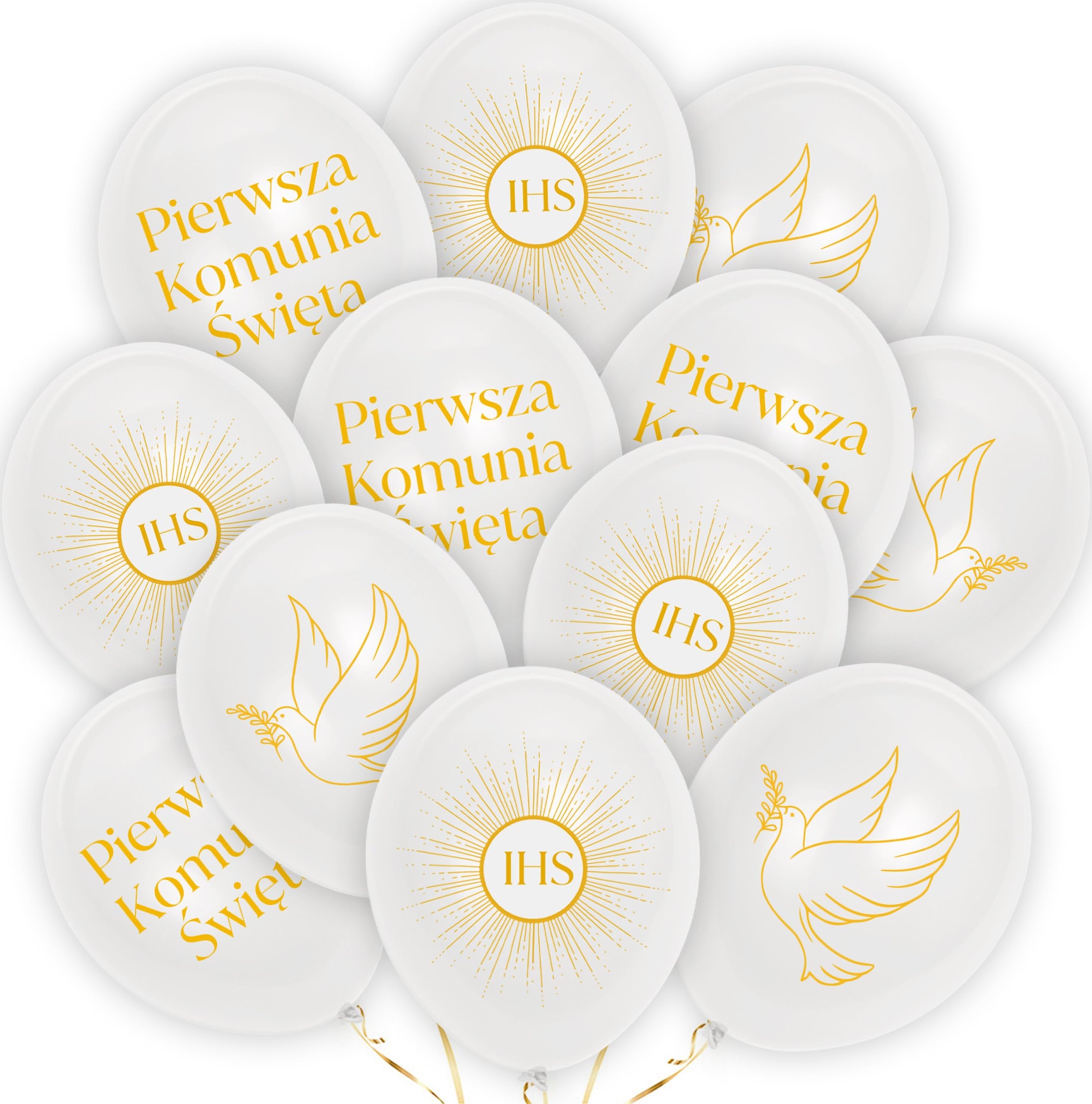 Balony Lateksowe Biae Komunia wita Mix 12szt