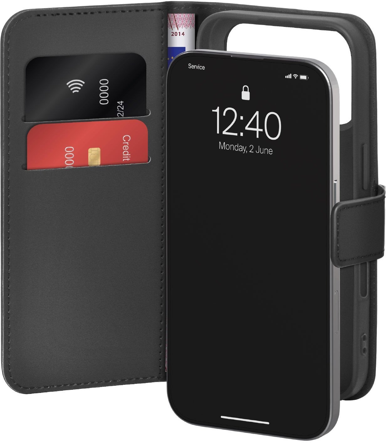 Puro Etui Wallet Stand na iPhone 17 Pro Max z klapką, portfelem i funkcją podstawki - czarne