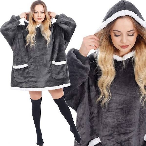 Springos Kocobluza damska oversize koc bluza 2w1 z kapturem ciepła grafitowa UNIWERSALNY