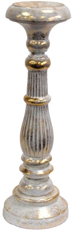 Świecznik drewniany Vintage - Biały Duży