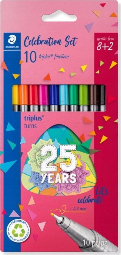 Staedtler Fineliner triplus 8 + 2 Celebration-Set Grubość linii: 0,3 mm trójkątny DRY SAFE sortowane w żółtym - 1 Stück (334 BK10TA)