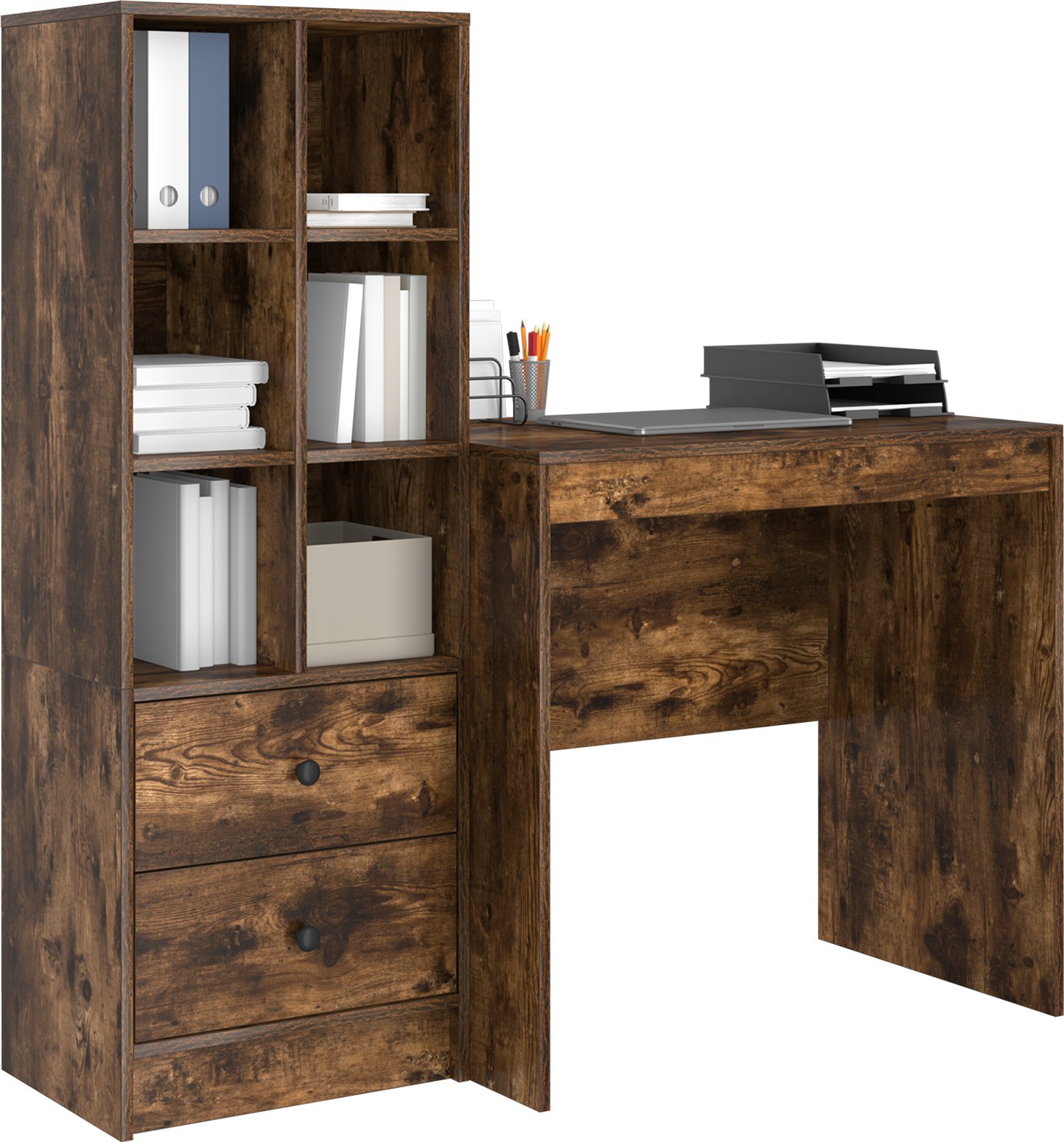 Biurko z przechowalnią vidaXL Dymiony dąb Materiał drewnopochodny