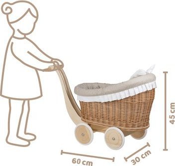 WickerPL Luna Wiklinowy wózek dla lalek z beżowym obszyciem 60x30 H45 cm