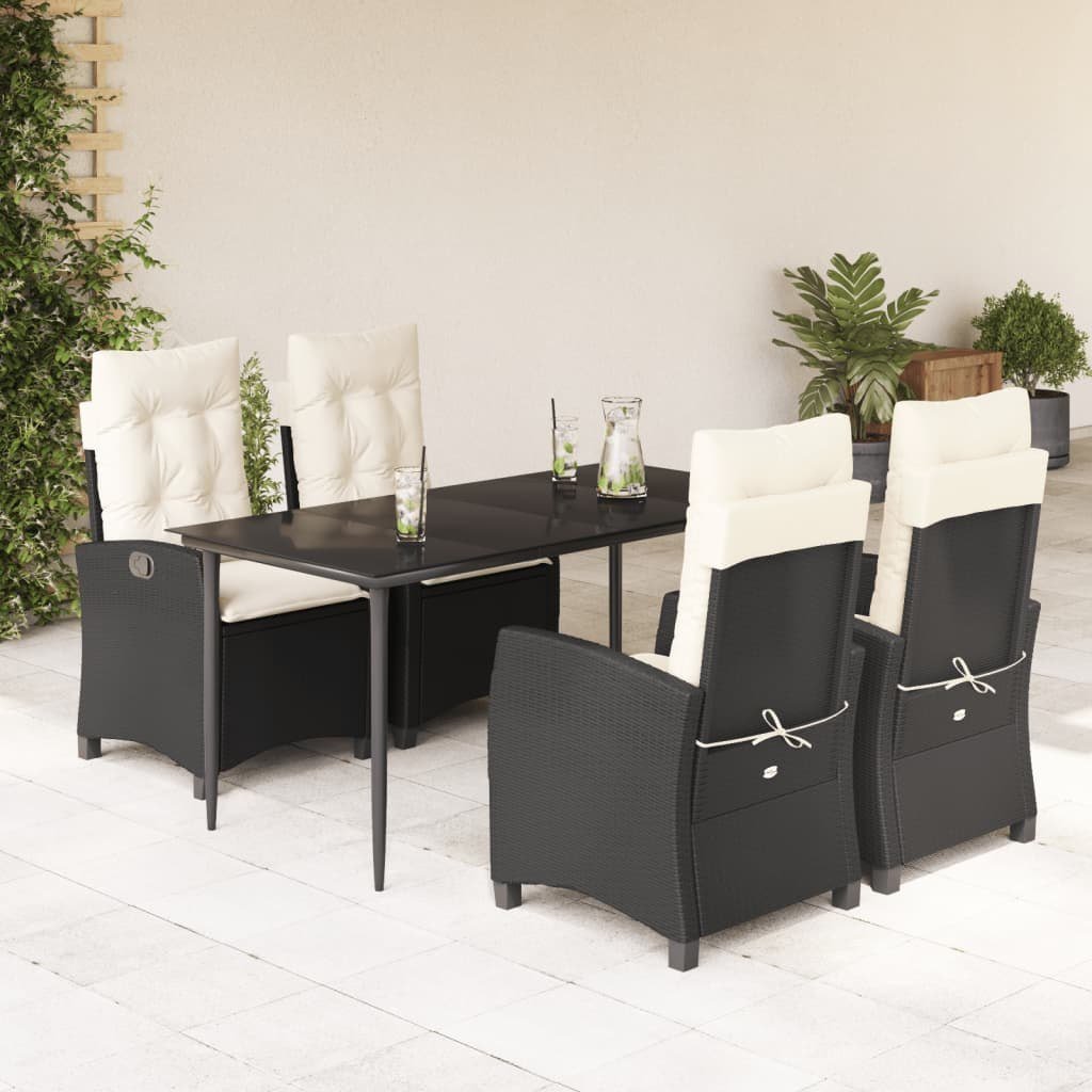 vidaXL VidaXL 5 Piece Patio Dining Set with Cushions Black Poly Rattan