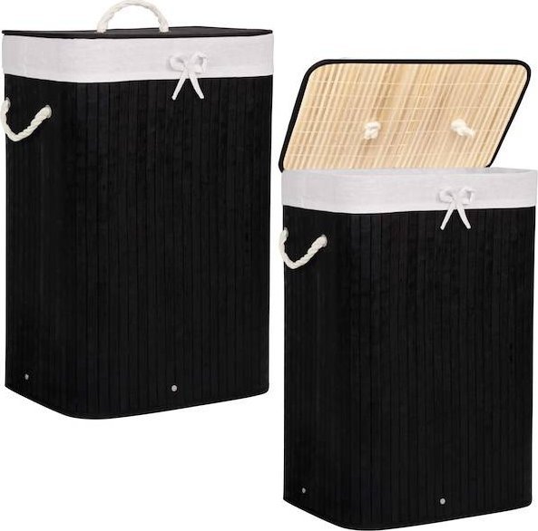 Kosz na pranie Springos Pojemnik na pranie 72L kosz z klapą bambus naturalny czarny UNIWERSALNY
