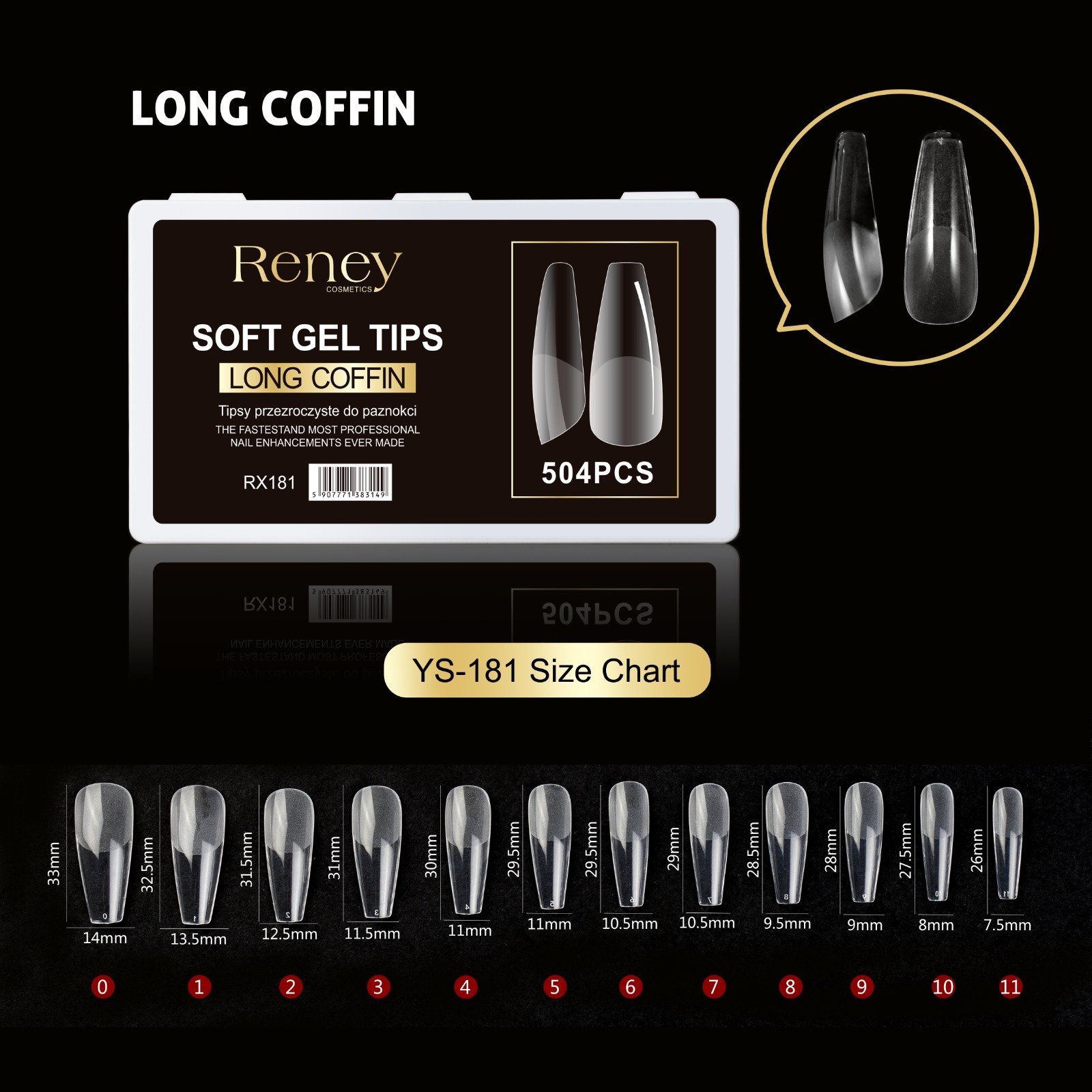 Reney Cosmetics Tipsy formy akrylowe przezroczyste do paznokci Reney RX-181 504 szt