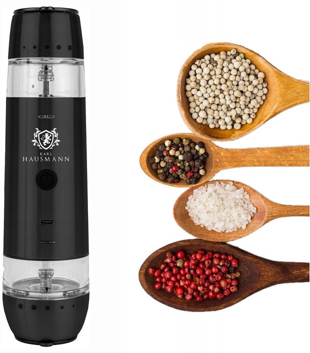 KARL HAUSMANN - Młynek elektryczny do przypraw - pieprzu i soli - 2w1 - akumulator 750 mAh