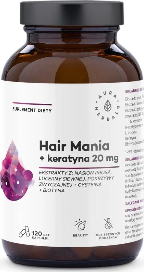 Aura Herbals Aura Herbals Hair Mania + keratyna 20 mg - 120 kapsułek