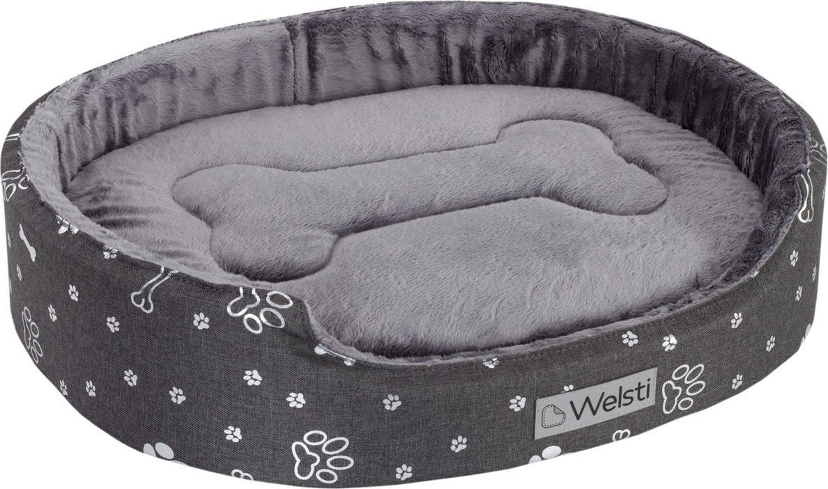 Welsti Owalne legowisko kojec dla psa Welsti szary futerko XL 80x67 wigofil