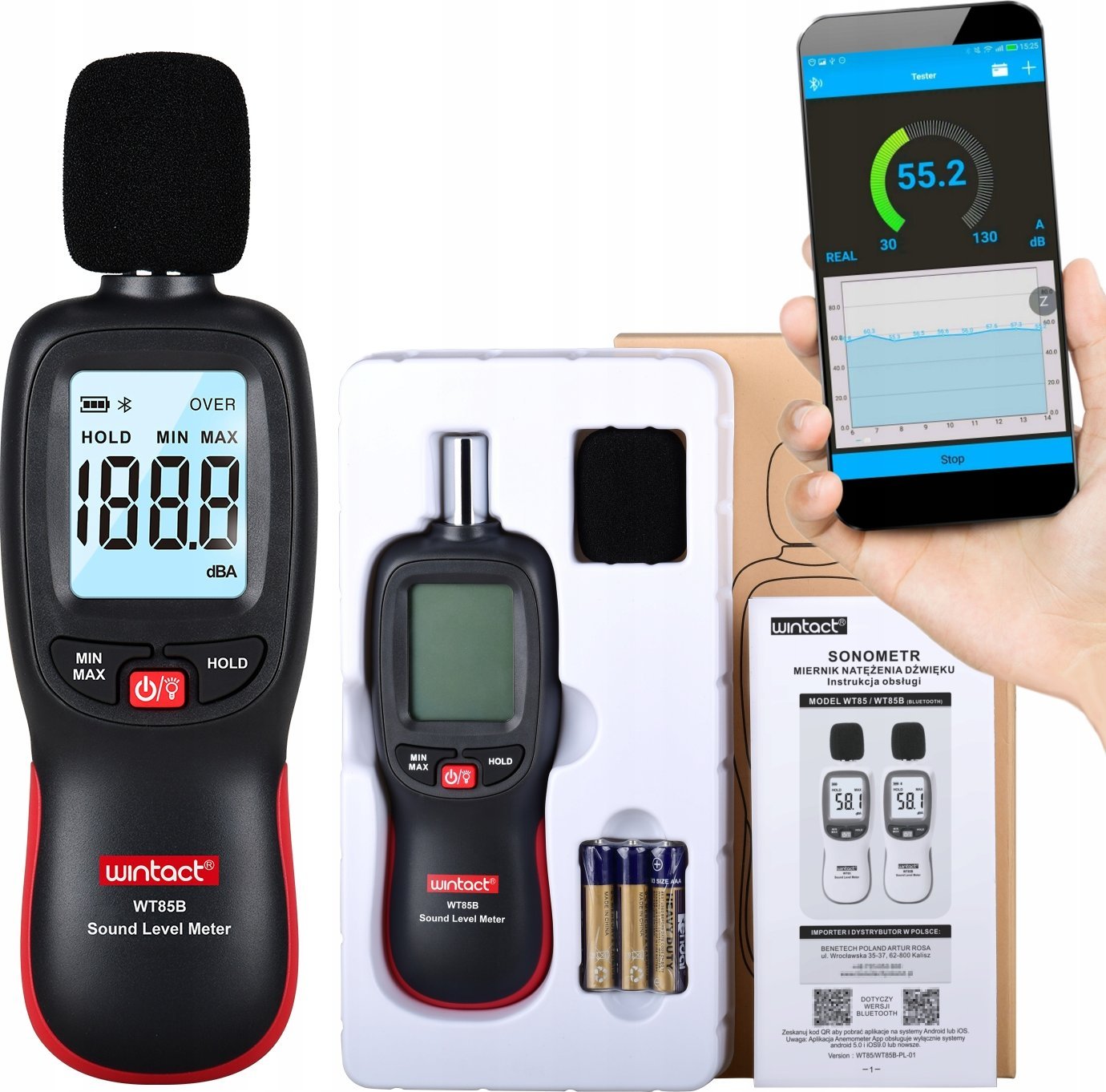 DECYBELOMIERZ Sonometr Bluetooth Aplikacja na tel.