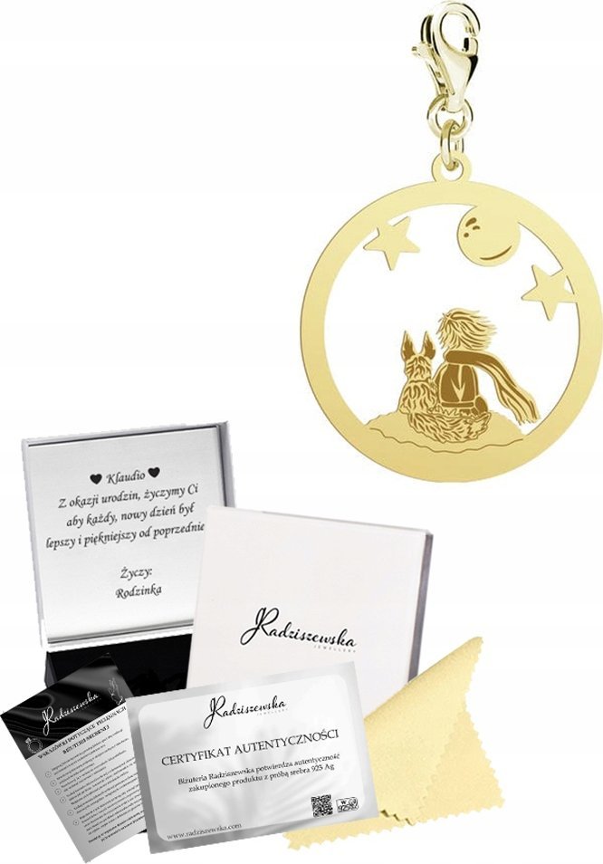 Radziszewska Jewellery Charms Złoty Mały Książę i Lis Prezent SREBRO Kobieta 925 ŻYCZENIA GRATIS