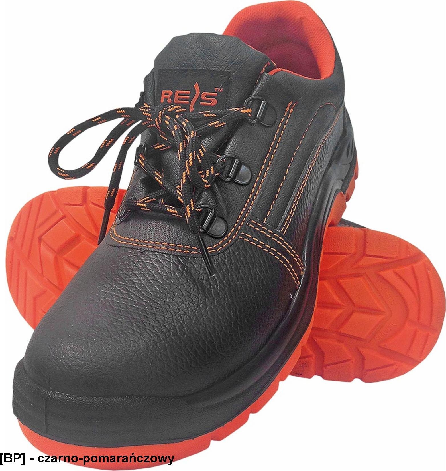 R.E.I.S. BRYESK-P-SB - skórzane półbuty robocze, stalowy podnosek, podeszwa antypoślizgowa, olejoodporna - czarno-pomarańczowy 44