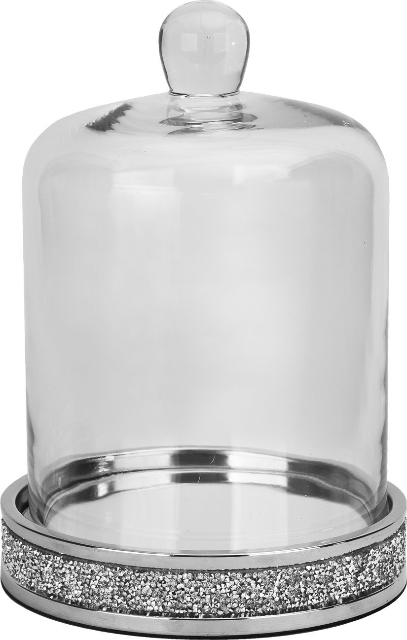 Patera dekoracyjna 28 cm ze szklanym kloszem srebrna 131265