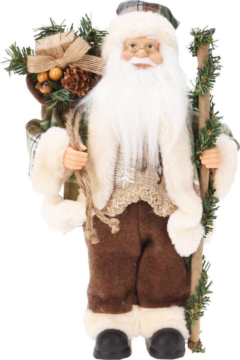 MIKOŁAJ ŚWIĄTECZNY DEKORACYJNY STOJĄCY DELUXE 30CM BROWN