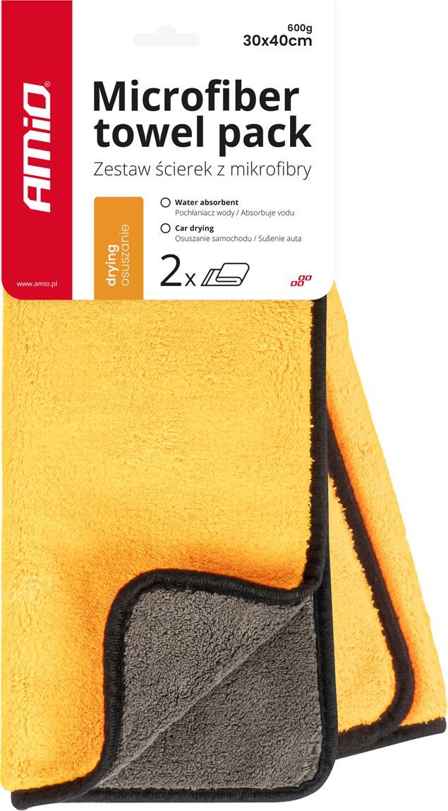 AMiO Ściereczka mikrofibra ręcznik do osuszania samochodu auta lakier 30x40 cm 2 sztuki amio-03752