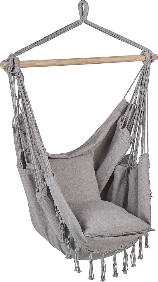 Beliani Fotel wiszący krzesło brazylijskie bawełniane jasnoszare BONEA