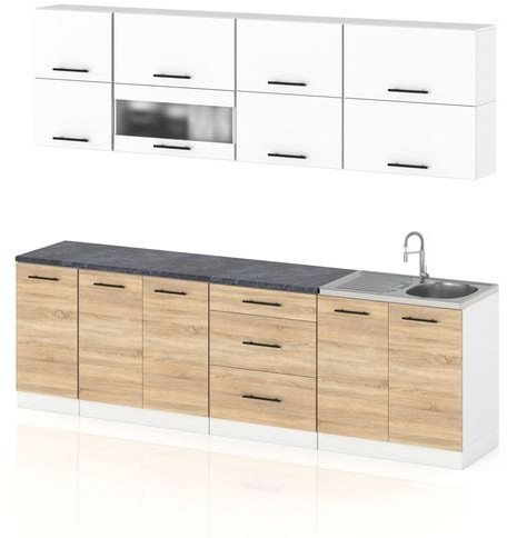 Meble Kuchenne Zestaw Mebli Kuchennych Robo Lux 2.6m Biały Mat Dąb Sonoma