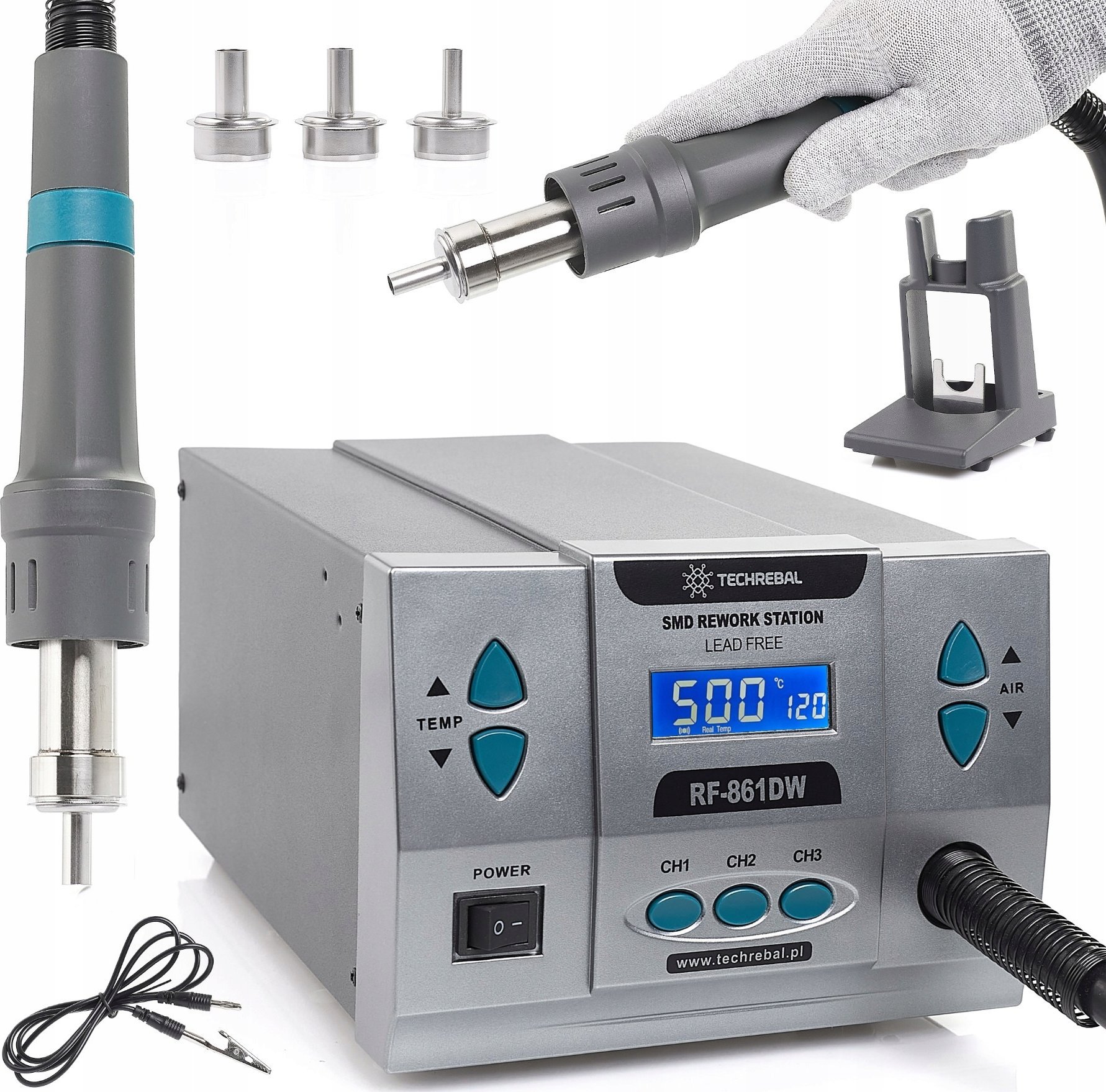Stacja Lutownicza Hot Air Gorące Powietrze Techrebal RF 861DW 1000W Mocna