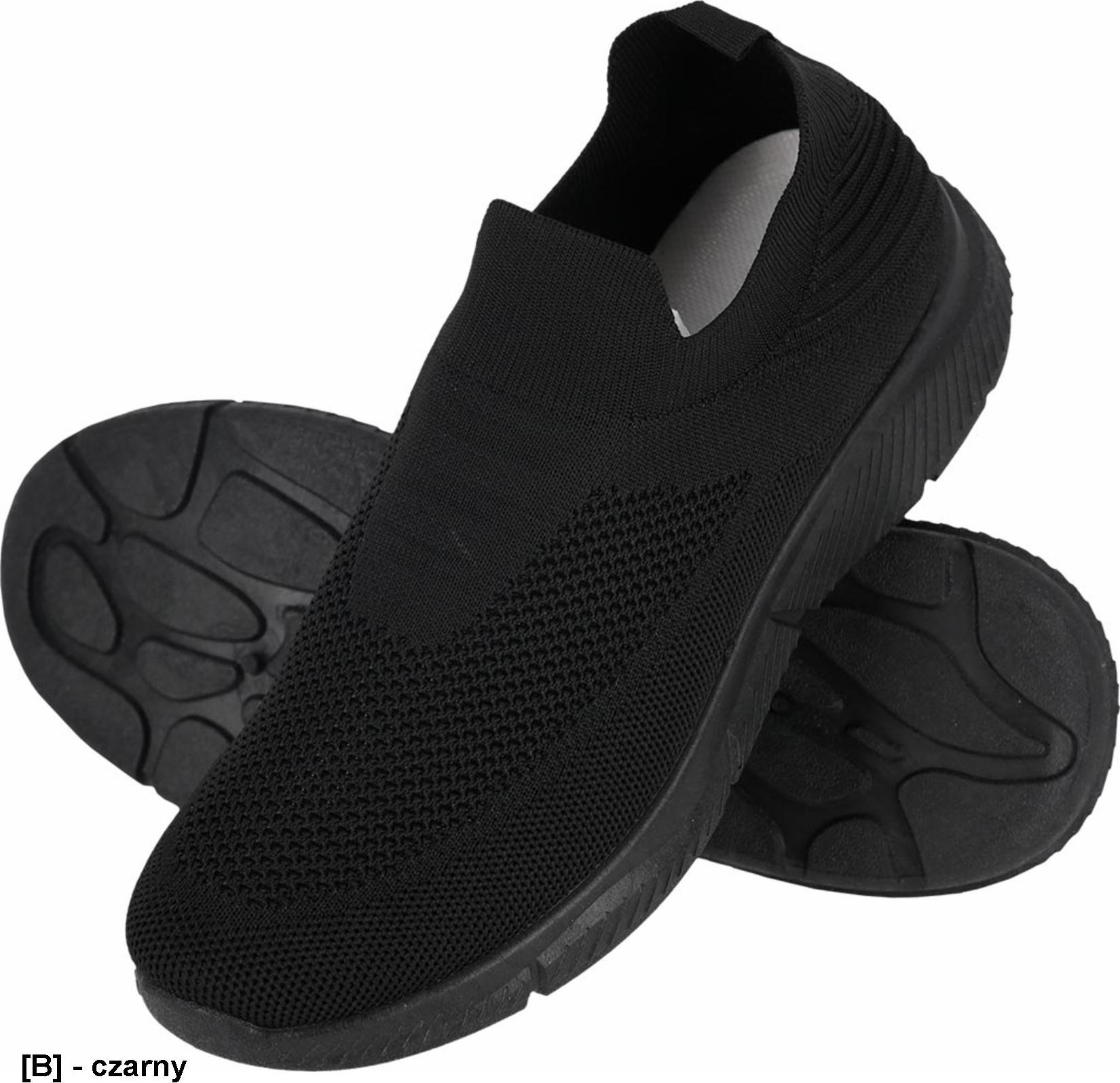 BSSAMI - Półuty sportowe SAMI damskie dziany materiał tekstylny wciągane zakończone ściągaczem podeszwa tworzywo PVC lekkie wygodne - czarny 40