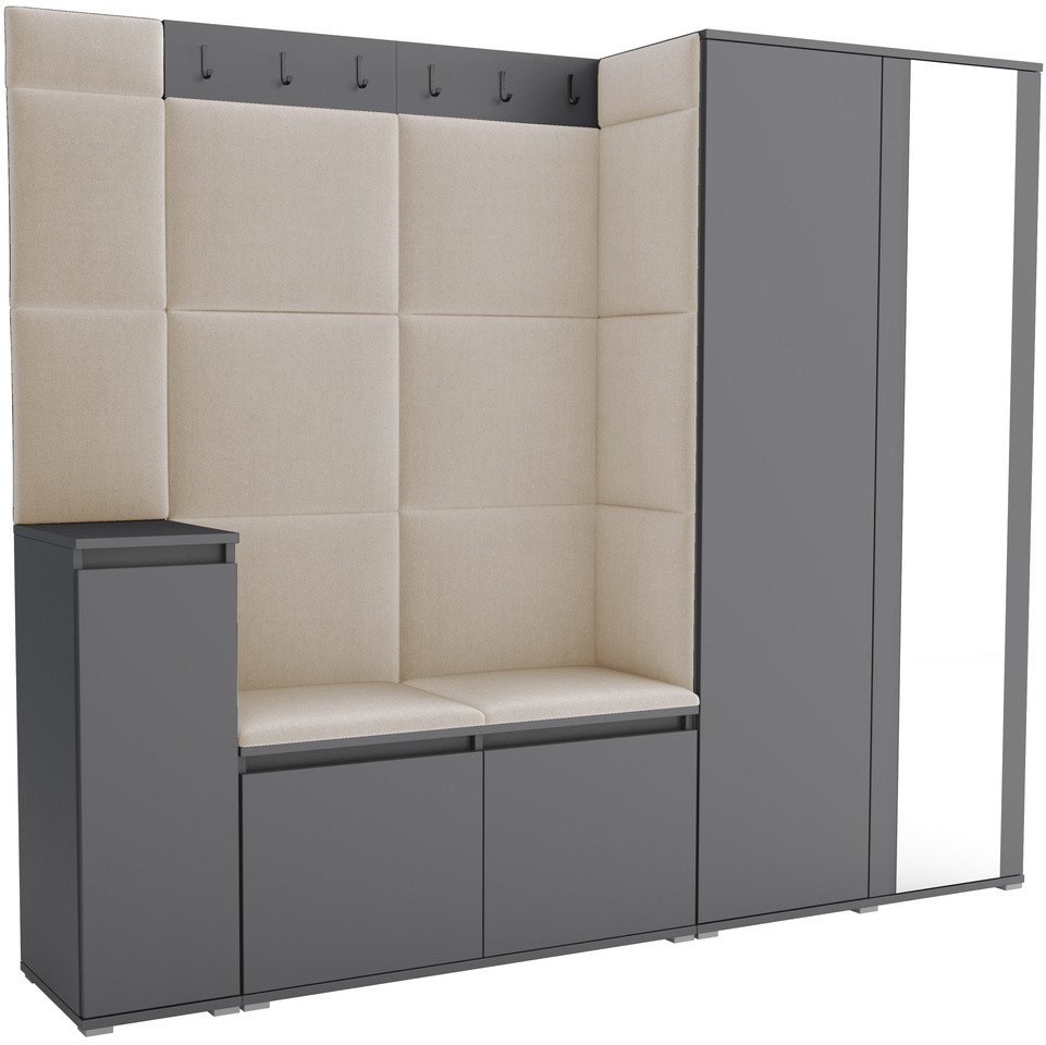 Tapicerowana garderoba Noris VIII z lustrem - kolor antracyt + tkanina Trinity 01