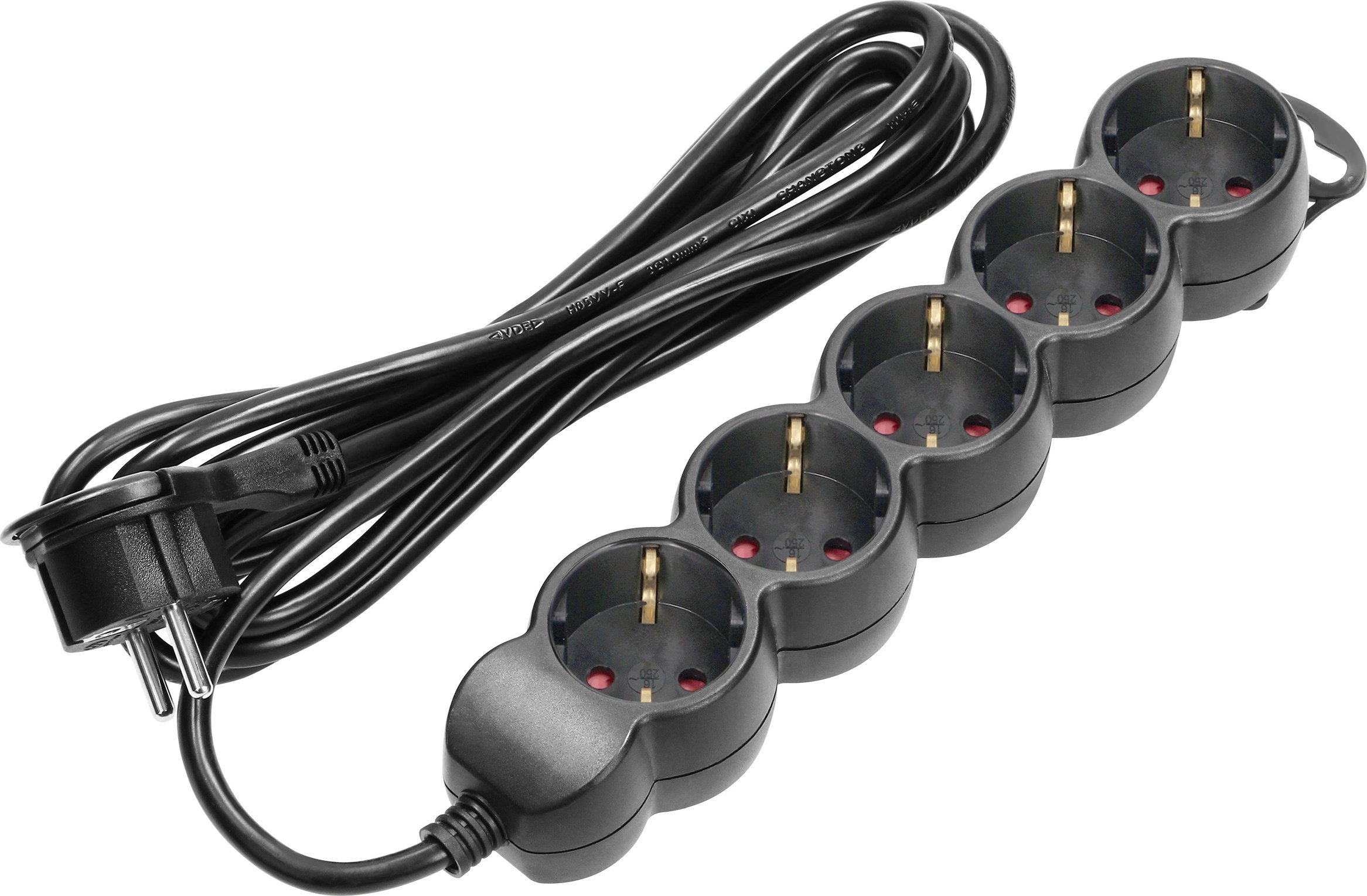 Orno Przedłużacz 5-krotny 2P+Z (Schuko), 1,5m H05VV-F 3x1,5mm2, Imax=16A, płaska wtyczka, czarny