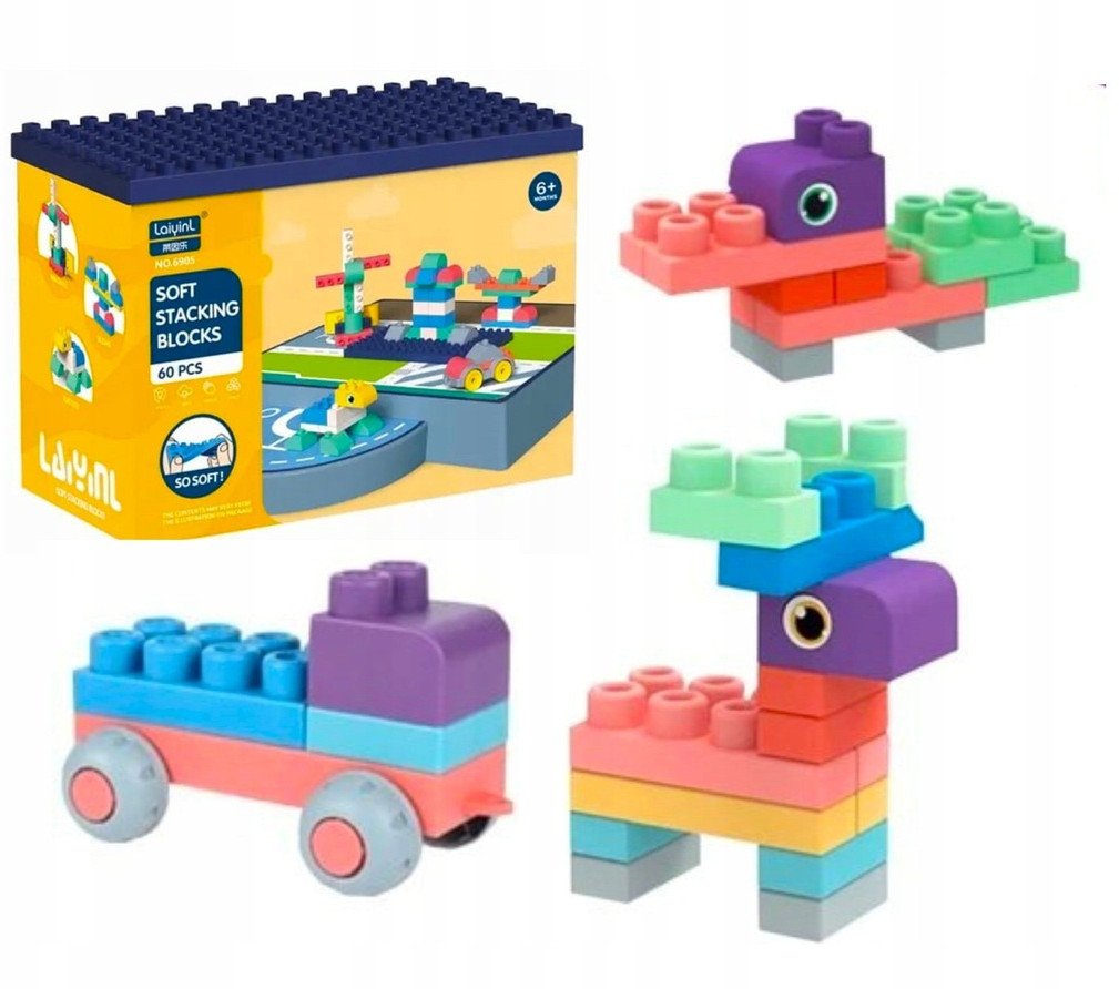 Klocki gumowe miękkie sensoryczne konstrukcyjne duże zestaw 60 szt