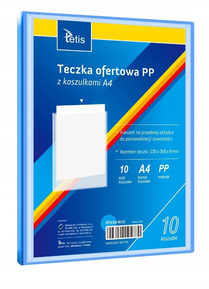 Teczka ofertowa A4 PP + 10 koszulek niebieska BT630-N10 tetis