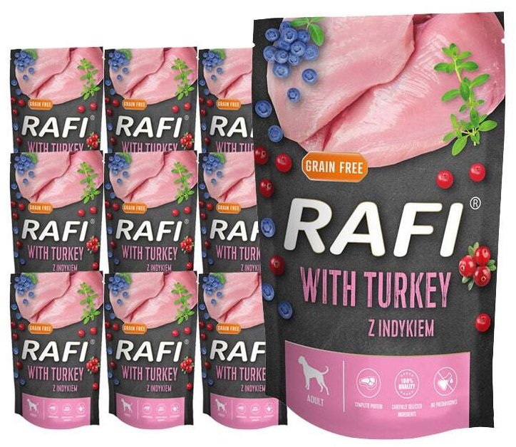 Mokra karma dla psa Rafi z indykiem saszetka zestaw 10 x 500 g