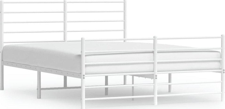 Metalowa Rama Łóżka Z Wezgłowiem I Zanóżkiem, Biała, 140X200 Cm