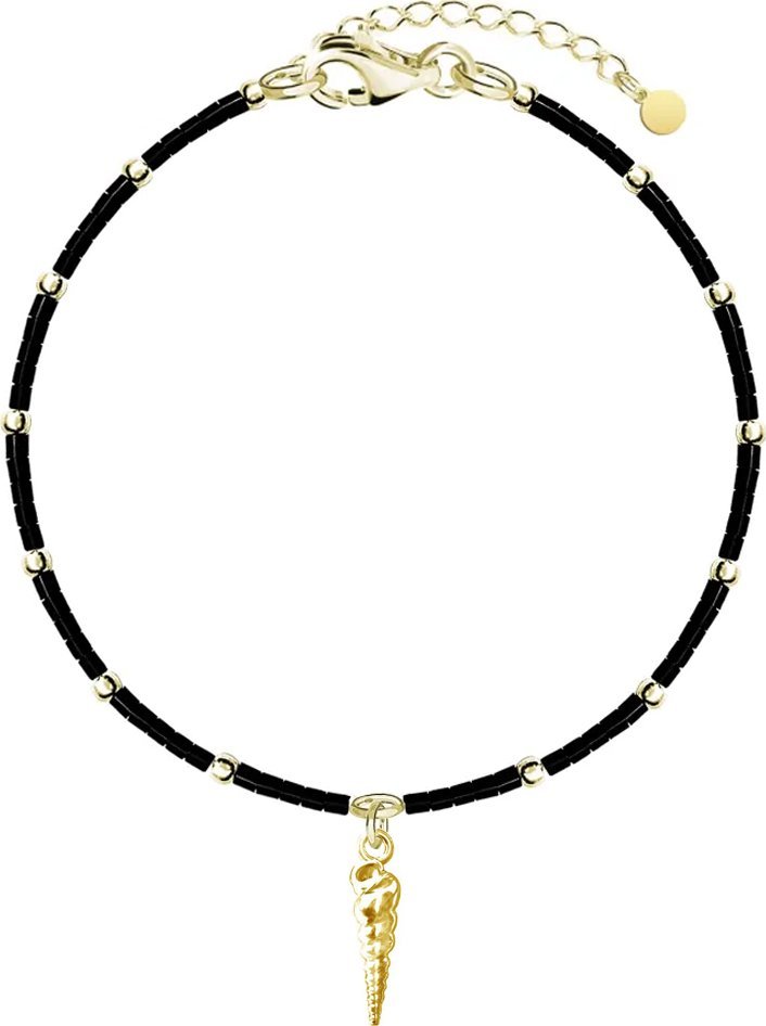 Radziszewska Jewellery Bransoletka na nogę z koralikami Muszelka srebro pozłacane