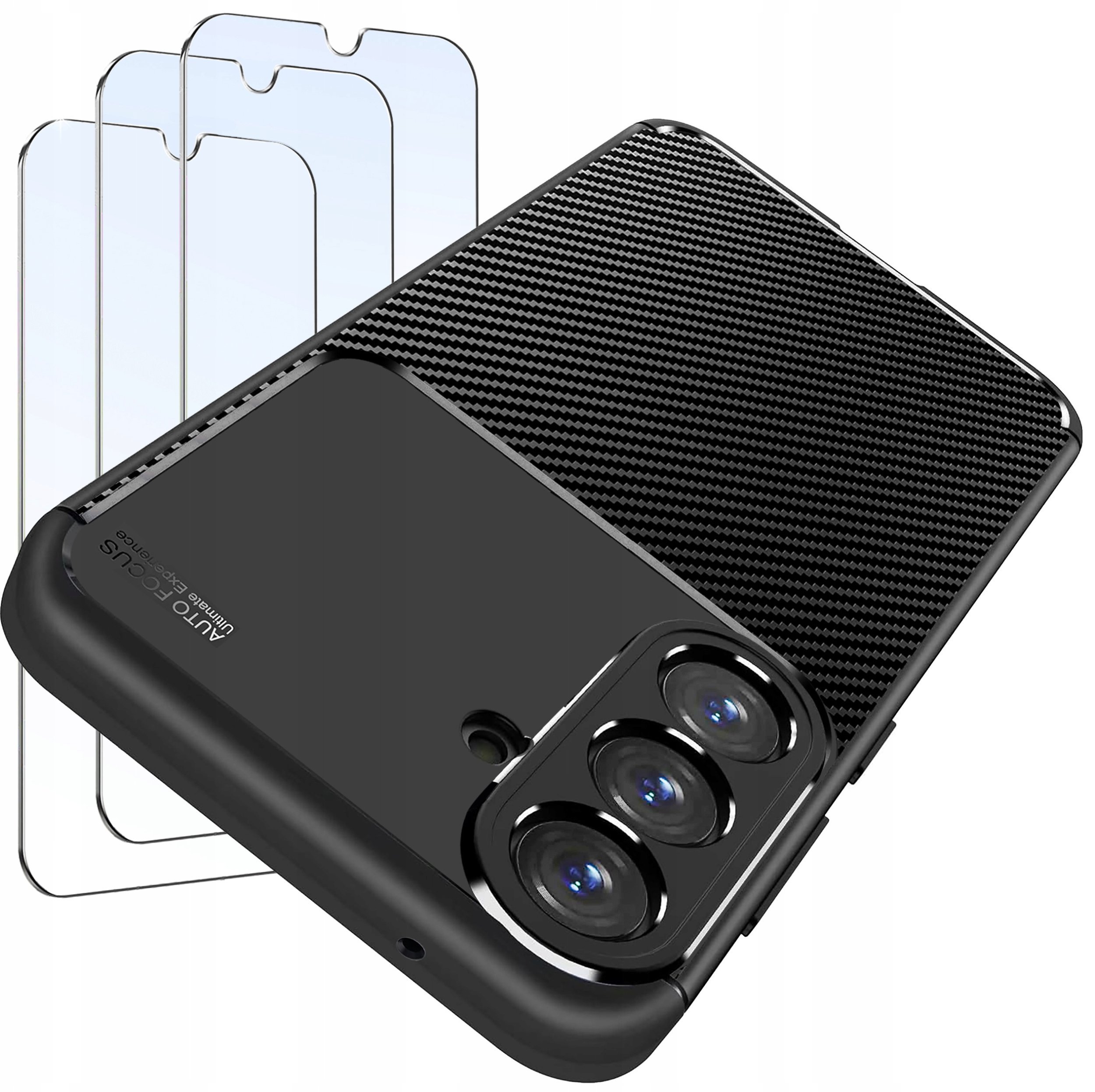ZESTAW Etui do Samsung A15 4G | A15 5G Pancerne Carbon CASE +3 SZTUKI SZKŁO
