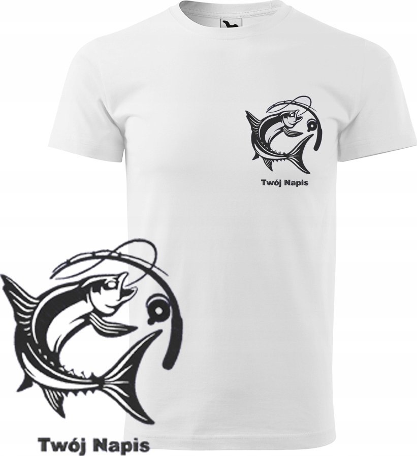 KOSZULKA MĘSKA WĘDKARSKA RYBA WĘDKARSTWO BIAŁA M KRÓTKI RĘKAW HAFT PREZENT