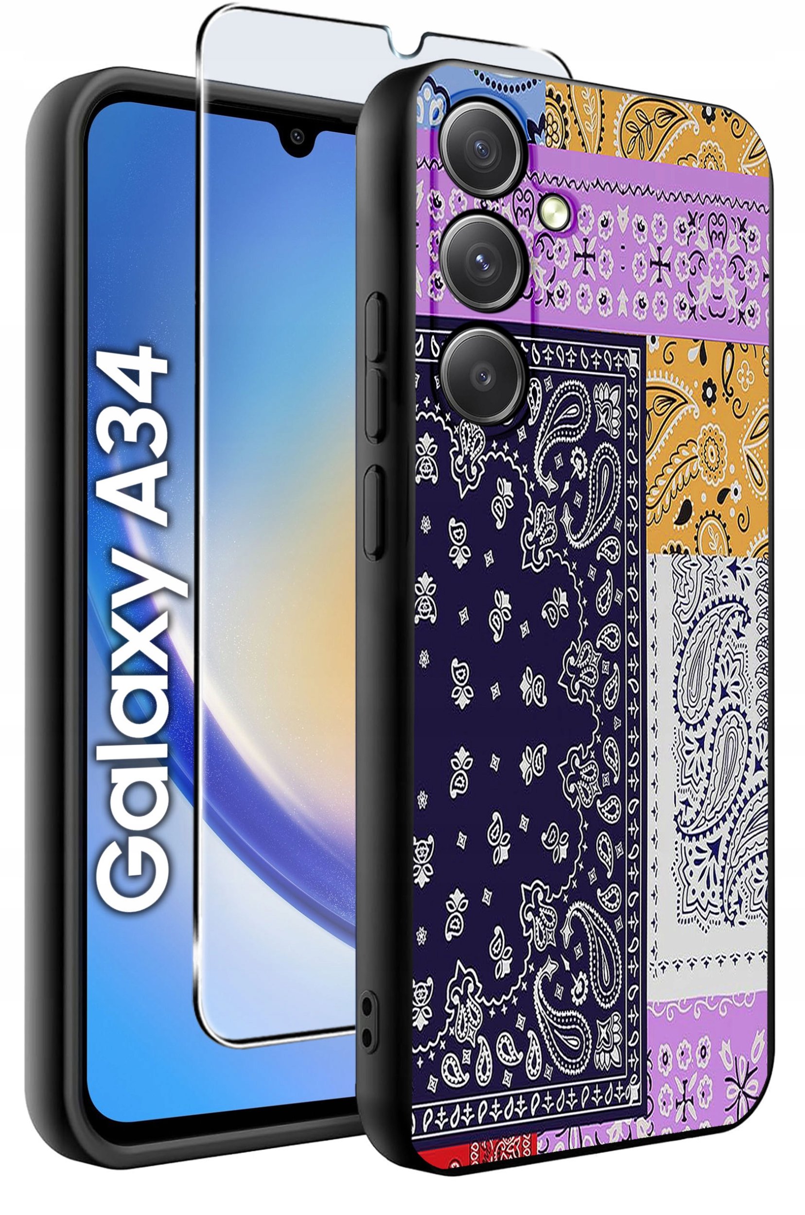 ETUI do Samsung A34 5G WZORY | SILIKONOWE MATT CASE + SZKŁO 9H