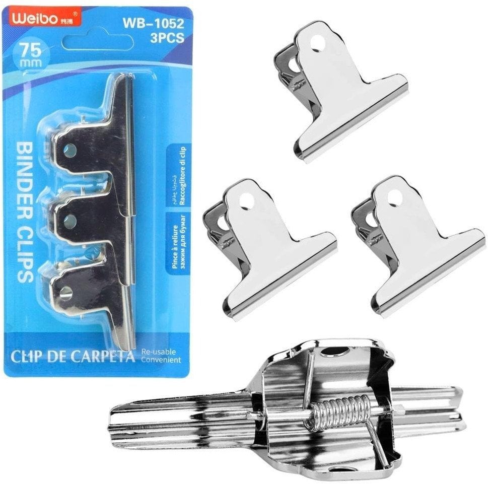 Klipsy metalowe biurowe 3szt 75mm