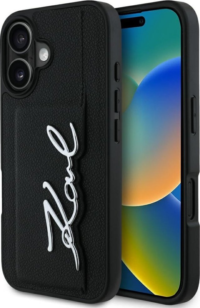 Etui Karl Lagerfeld HC Grained PU Cardslot Metal Signature do iPhone 16 czarny
