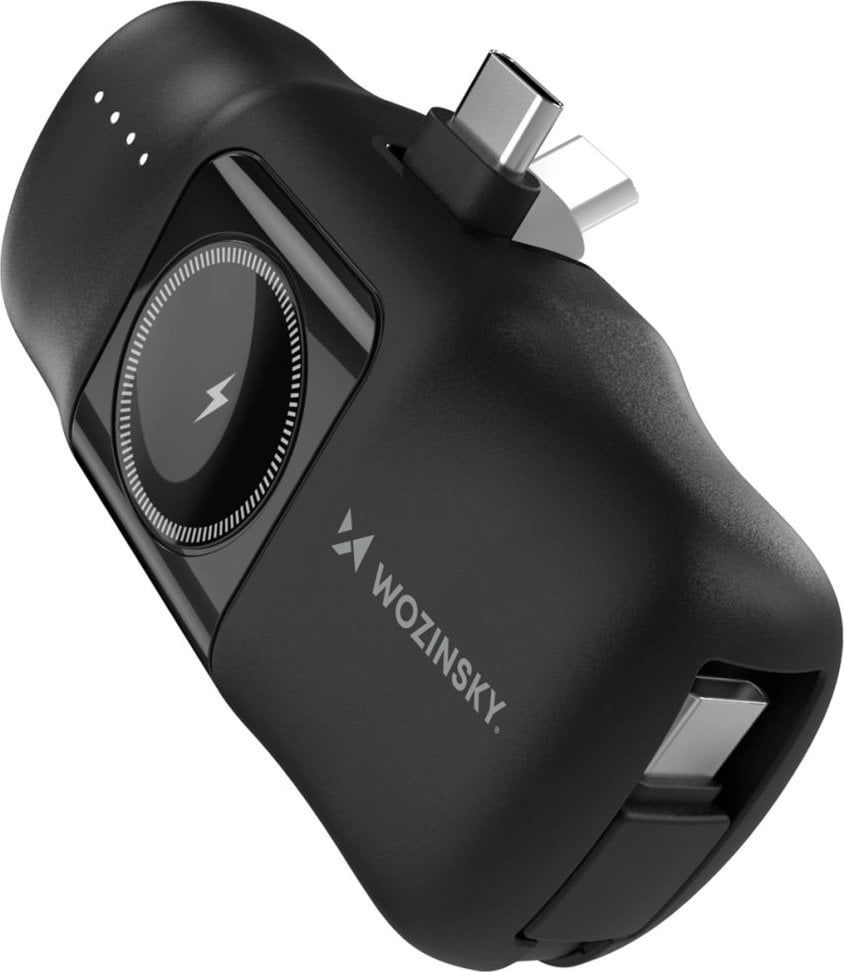 Mini powerbank Wozinsky WF16-YCS 5000mAh 15W USB-C z wbudowanym kablem USB-C i ładowarką do Apple Watch - czarny