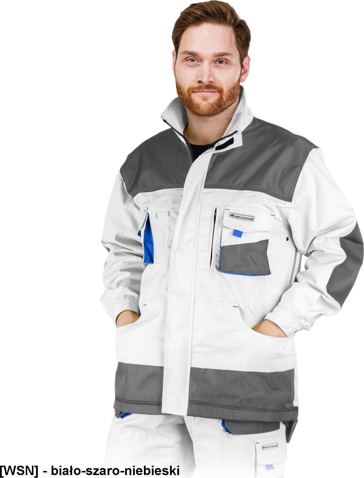 R.E.I.S. LH-FMN-J - bluza ochronna zapinana na suwak oraz na rzepy, - biało-szaro-niebieski 2XL